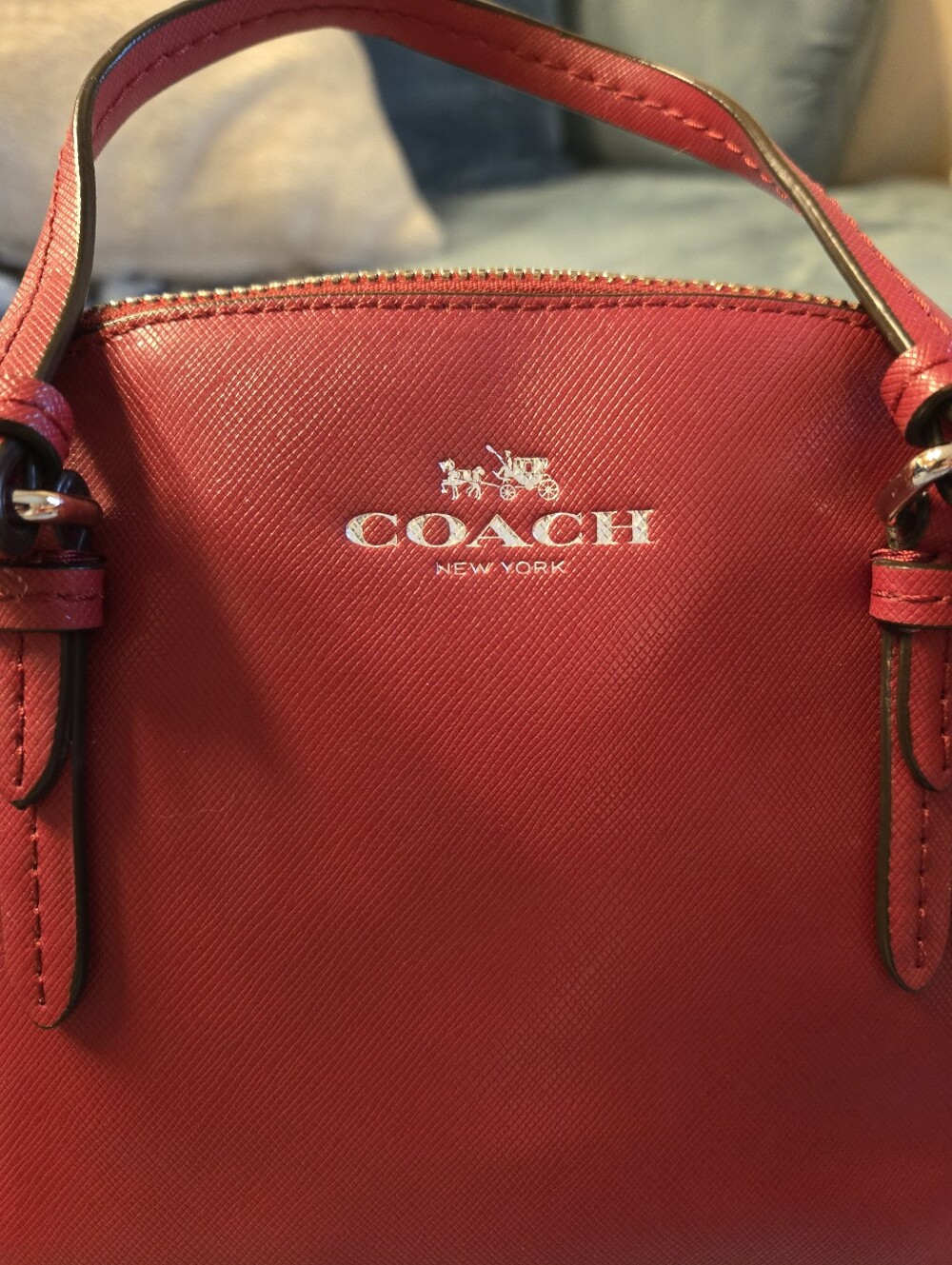 Coach Mini Peyton Domed Saffiano Leather Crossbody Bag Style F32582 True Red - Picture 4 of 10